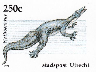 Nothosaurus on postage stamp of private Post company of the Netherlands - stadtpost Utrecht, 1994