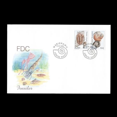 Trilobite and Gastropode fossils on FDC of Aland 1996