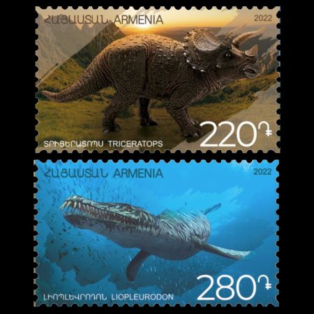 Triceratops and Liopleurodon on stamps of Armenia 2022