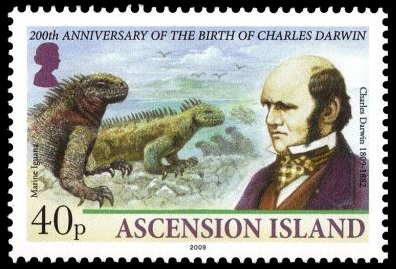 Charles Darwin and Marine Iguana on stamp of Ascension Island 2009