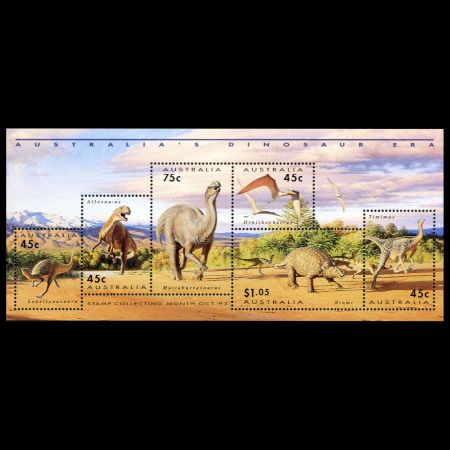 Dinosaurs and pterosaur on Mini-Sheet of Australia 1993