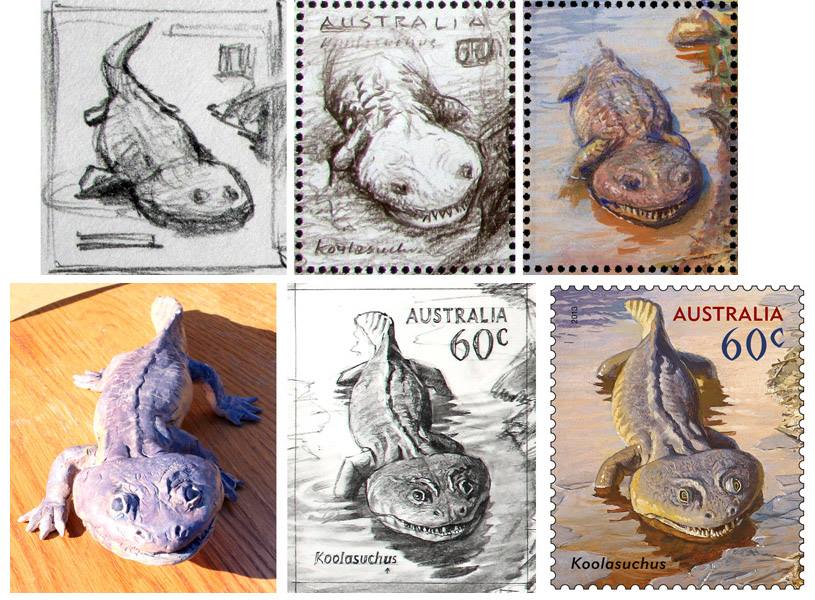 sketch of Koolasuchus stamp of Australia 2013