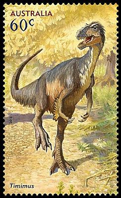 Timimus dinosaur on stamp of Australia 2013