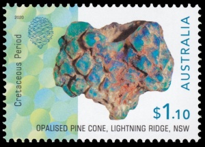 Opalised pine cone from Lightning Ridge, NSW on stamps of Australia 2020