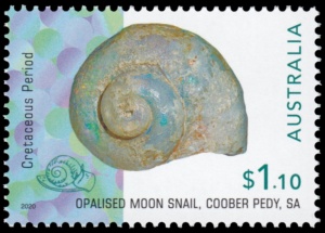 Opalised moon snail from Coober Pedy, SA on stamps of Australia 2020
