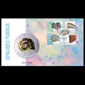 Opalised Fossils on Medallion Cover of Australia 2020