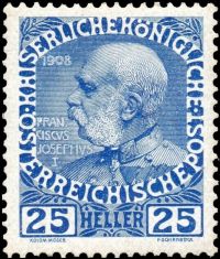Emperor Franz I on stamp of Austria 1908