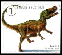 Torvosaurus gurneyi on stamp of Belgium 2015