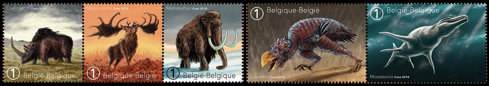 Prehistoric animals on stamps of Belgium 2018