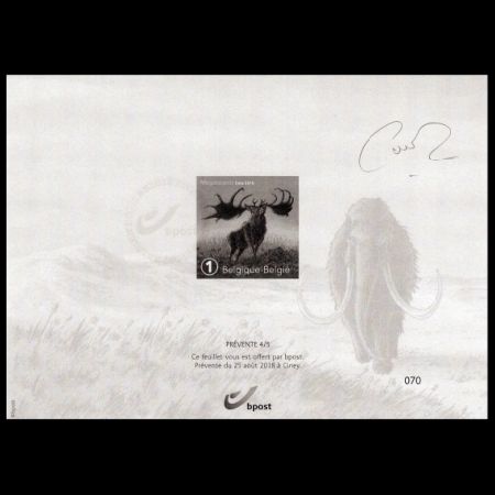 Black print with Megaloceros signed by stamp designer