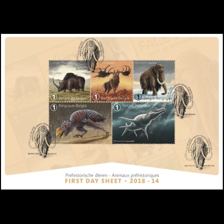 Prehistoric animals on First Day Sheet of Belgium 2015