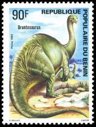Brontosaur on stamp of Benin 1984