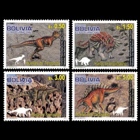 Dinosaurs and it's footprints on stamps of Bolivia 2012