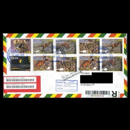 Used cover of Dinosaurs and it's footprints stamps of Bolivia 2012