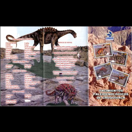 Official brochure of Dinosaurs and it's footprints stamps of Bolivia 2012