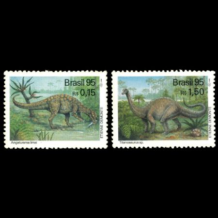 Angaturama and Titanosaurus dinosaurs on stamp of Brazil 1995