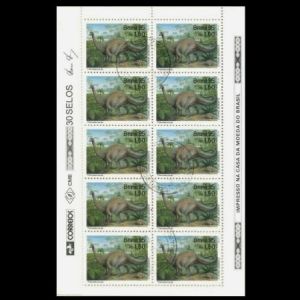 Angaturama and Titanosaurus dinosaurs on stamps Mini-Sheet of Brazil 1995