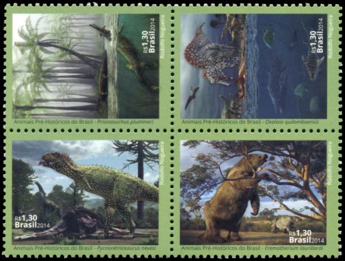 Dinosaurs and prehistoric animals on stamps of Brazil 2014