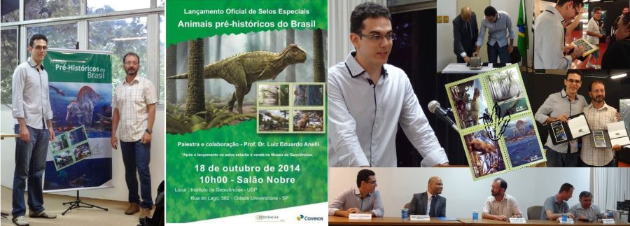 presentation of prehistoric animal stamp of Barzil 2014