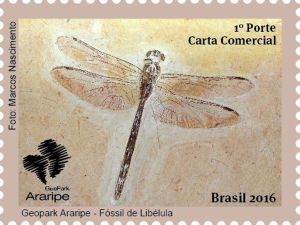 Dragonﬂy Fossil on stamp of Brazil 2016
