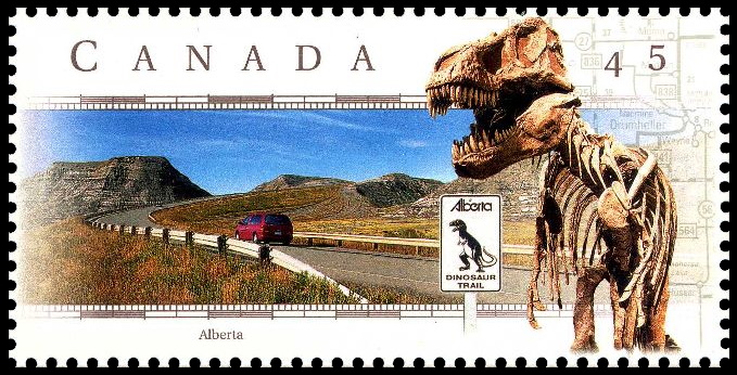 Albertosaurus skeleton on stamp of Canada 1998