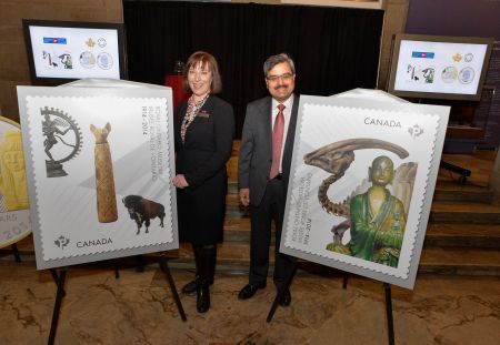 Deepak Chopra and Janet Carding on 100th anniversary of the Royal Ontario Museum Canada's stamp presentation