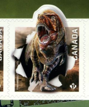 Tyrannosaurus rex dinosaur on stamp of Canada 2015