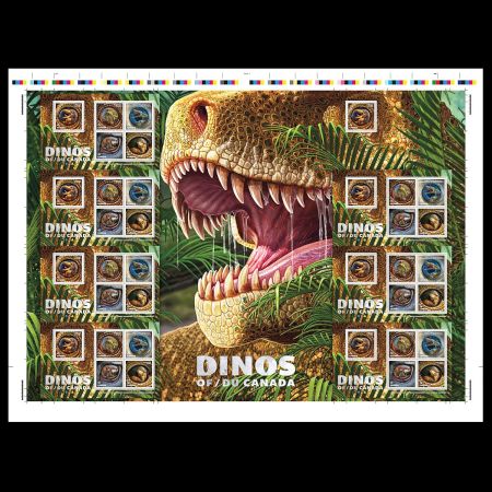 Dinosaurs and prehistoric animals on uncut sheet of Canada 2016