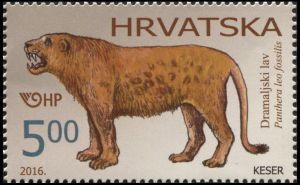 THE LION OF DRAMALJ - Panthera leo fossilis on stamps of Croatia 2016