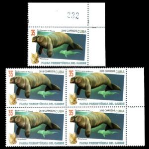 Colour variation of prehistoric marine animals stamps of Cuba 2015