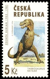 Tarbosaurus bataar on stamp of Czech Republic 1994