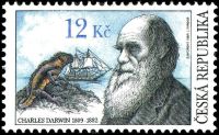 Charles Darwin on stamp of Czech Republic 2009