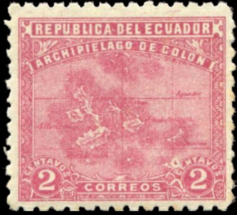 Unadoopted stamp with the Galapagos Archipelago map - Ecuador 1922