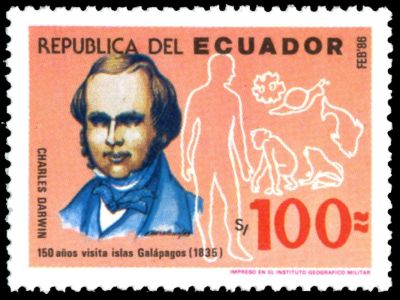 Charles Darwin on postage stamp of Ecuador 1986