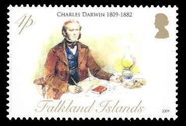 Charles Darwin on stamp of Falklands islands 2009