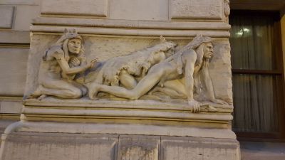 Decoration of building of the Institute of Human Paleontology in Paris