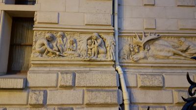 Decoration of building of the Institute of Human Paleontology in Paris