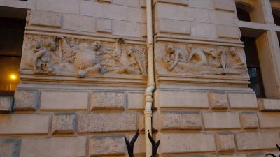 Decoration of building of the Institute of Human Paleontology in Paris
