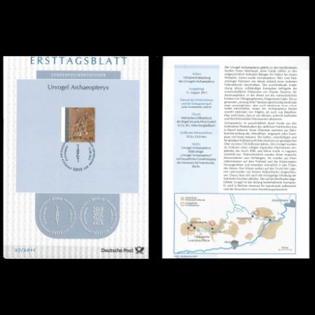 Souvenir Sheet with <em>Archaeopteryx</em> stamp of Germany 2011