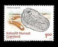 Fossil of Halkrieria evangelista on stamp of Greenland 2008