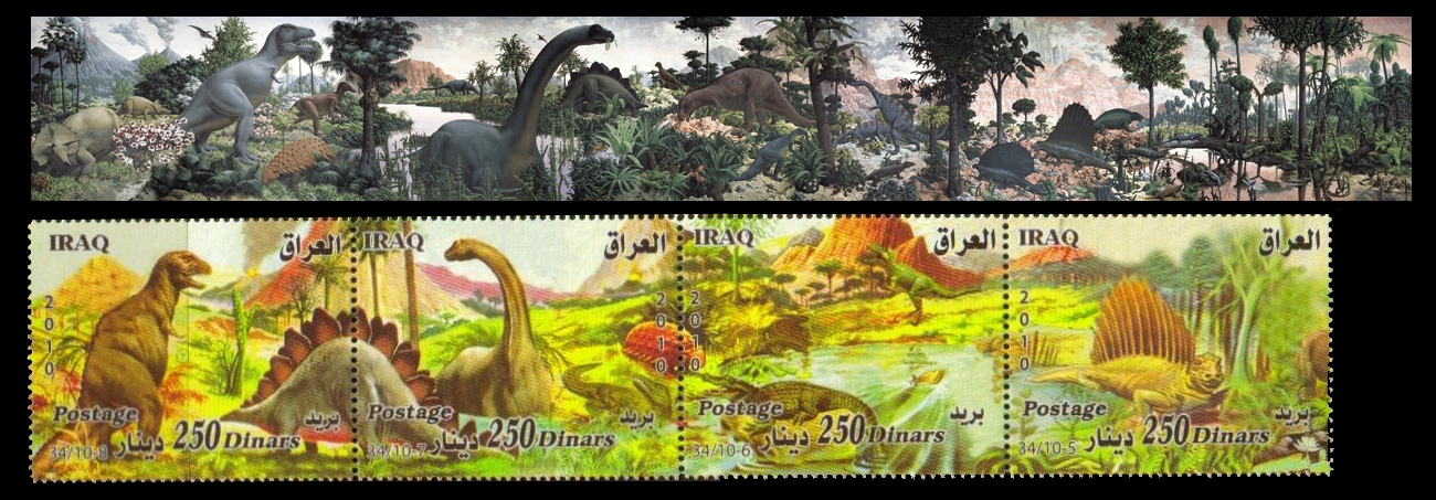  - prehistoric animals, dinosaurs on stamps of Iraq from  2010