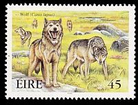 Wolf on extinct irish animals stamp of Ireland 1999