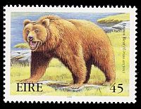Brown bear on extinct irish animals stamp of Ireland 1999