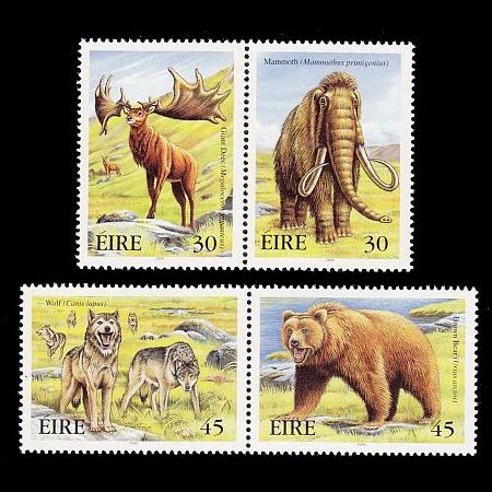Mammoth and giant deer among extinct irish animals on stamps of Ireland 1999