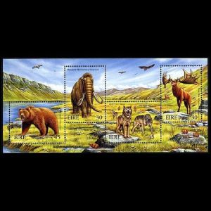 Mammoth and giant deer among extinct irish animals on stamp mini sheet of Ireland 1999