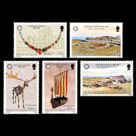 Great Deer among other artifacts on the Manx museum stamps of Isle of Man 1986