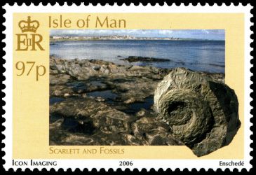 Ammonite on stamp of Isle of Man 2023