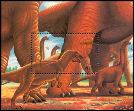 Sauropod foot, with claws, on stamp of Mongolia 1990
