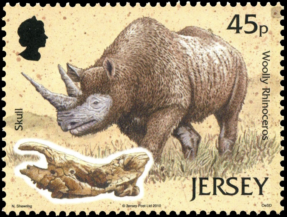 Woolly Rhinoceros on stamp of Jersey 2010