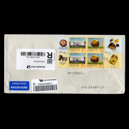 Insect in amber on cover with stamps of Palanga Amber Museum of Lithuania 2009